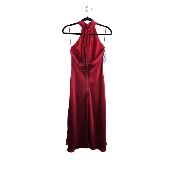 Amsale Storm Red Satin Midi Halter Dress Size 8 With Tie Back - Picture 4 of 9